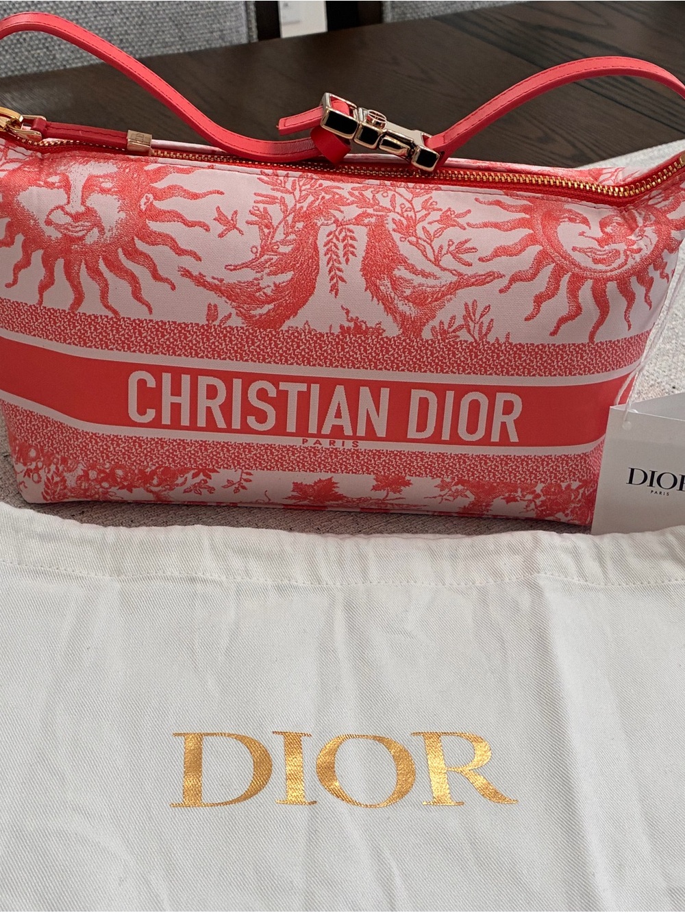 Dior Coral Toile Canvas Cosmetic Pouch/Bag